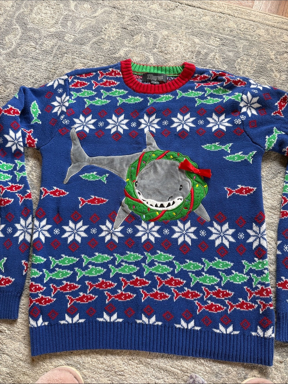 Shark Wreath Holiday Sweater - Blue